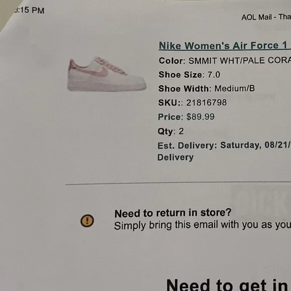 Nike AF1 - Ladies Size 7 - White, University Red and Blush Pink - Picture 6 of 6